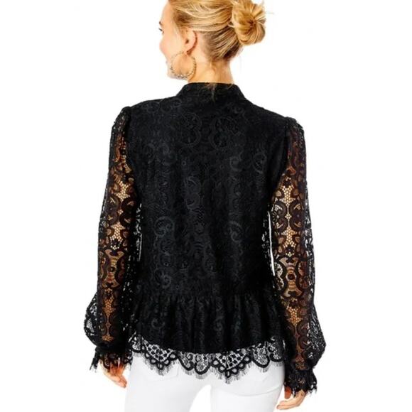 Lilly Pulitzer JACELYNNE Long Sleeve Carnival Lace Onyx Top in Black M NWT $168 - Picture 3 of 10